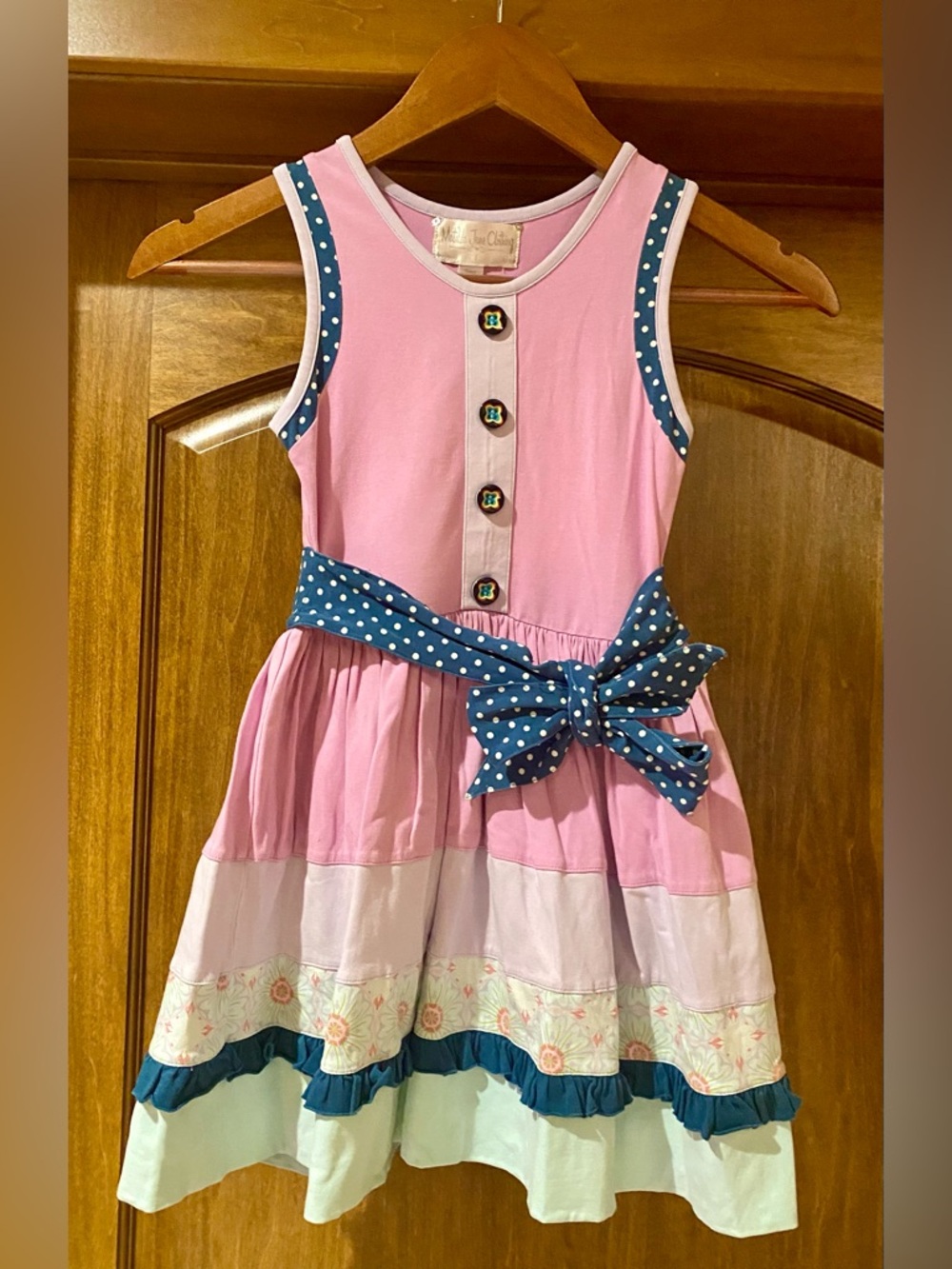 Matilda Jane Sleeveless Dress with Blue Polka Dot Bow
